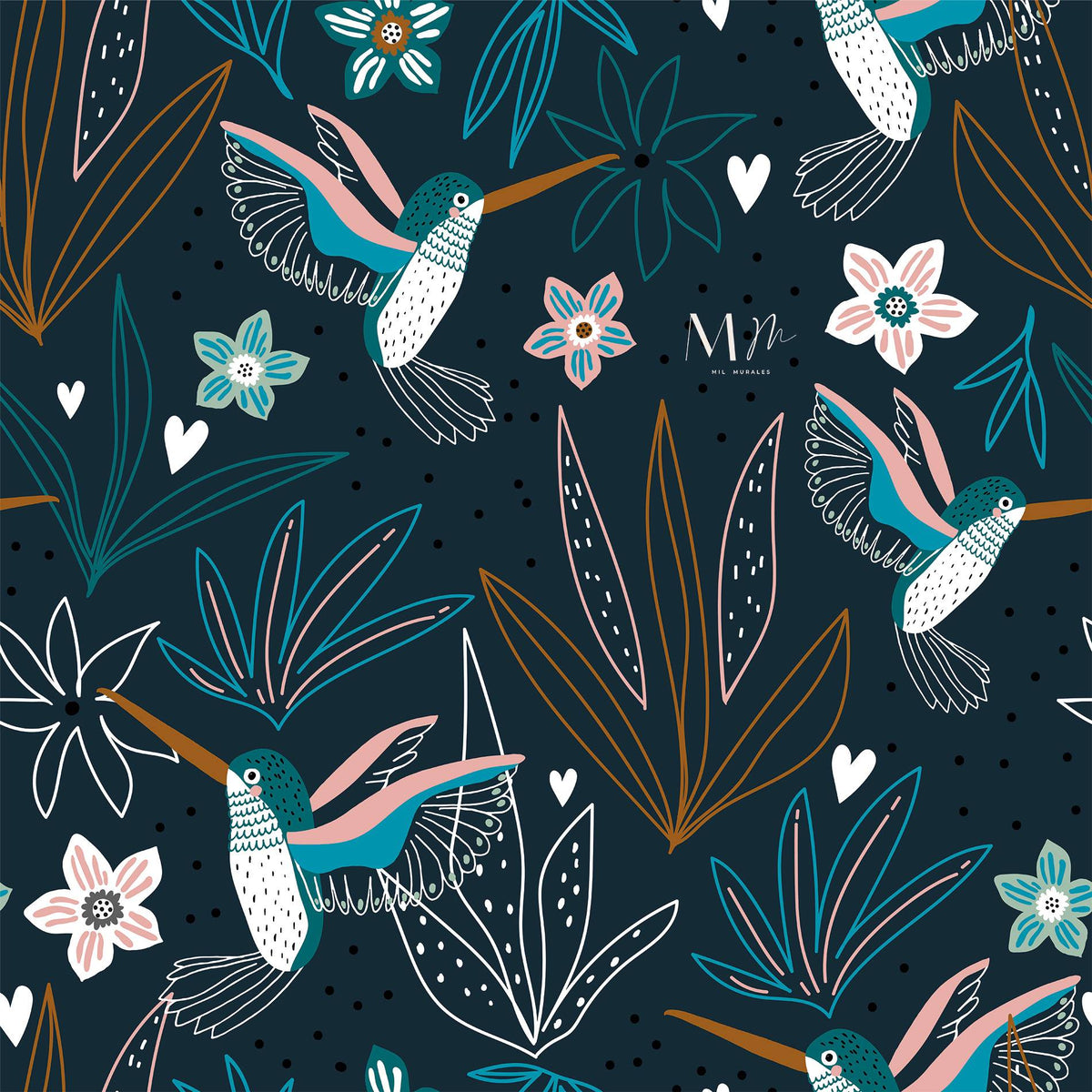 Colibrís y hojas