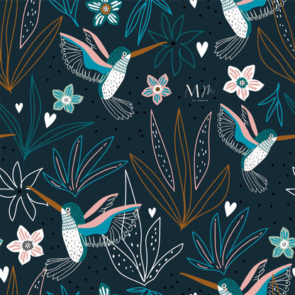 Colibrís y hojas