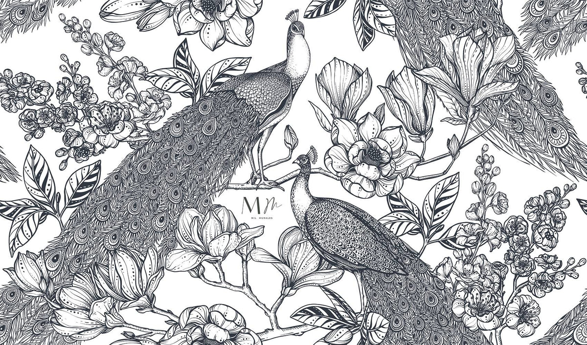 Pavos entre flores
