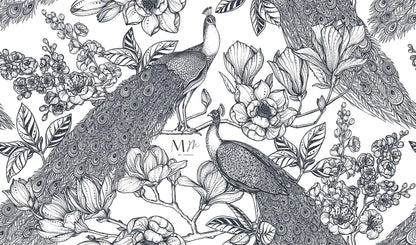 Pavos entre flores
